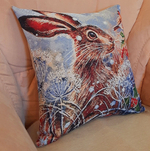 Декоративный гобеленовый чехол для интерьерной подушки Зайчик и Снегирь 38*38