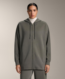 Oysho Длинная куртка с капюшоном, детали в рубчик, из модала с начесом, угольный