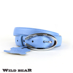 Ремень нежно-голубой 2,5 см из натуральной кожи с серебристой пряжкой со стразами в мешочке WILD BEAR RM-045m Light-blue