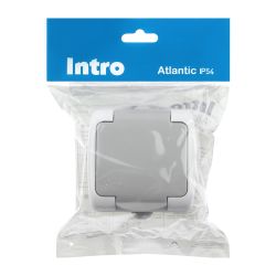 Розетка Intro Atlantic 5-202-03 с заземлением со шторками 2P+E Schuko 16А-250В IP54 ОУ серый | Intro