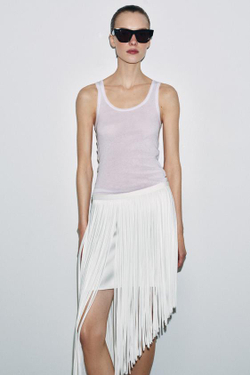 ZARA ЮБКА АСИММЕТРИЧНОГО КРОЯ С БАХРОМОЙ — ZW COLLECTION, БЕЛЫЙ