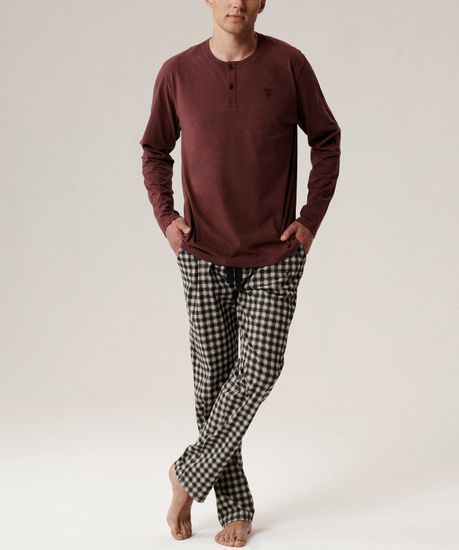 Пижама мужская с длинным рукавом и брюками Atlantic NMP-394, хлопок, винный + серый