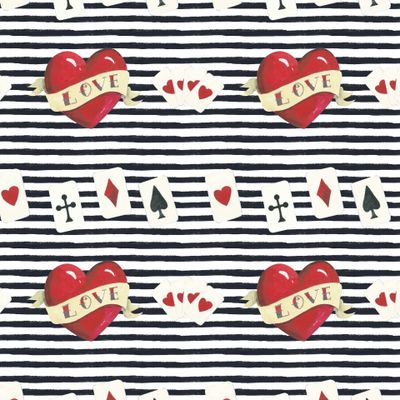 Сердца и карты в полоску