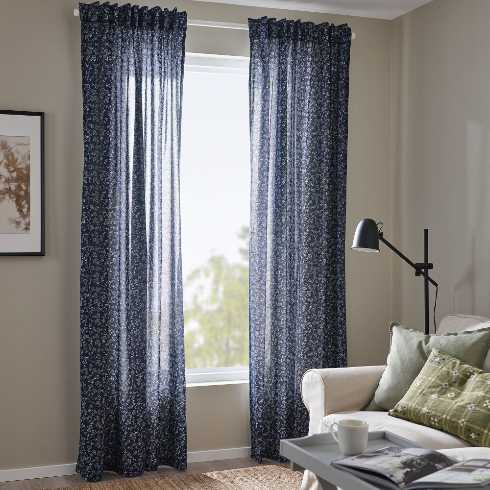 Комплект штор IKEA TRYSTAVMAL (ТРИСТЯВМАЛЬ), Темно-синий с рисунком, 145x250 см, 2 шт