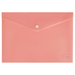 Папка-конверт на кнопке СТАММ "Акцент" А4, 180мкм, пластик, непрозрачная, коралловая ММ-31941