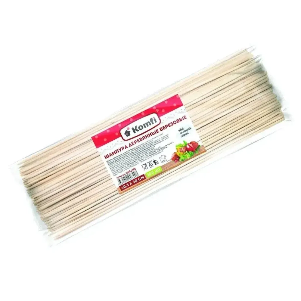 Шампура березовые 0,3см по 100шт., в п/п пакете с этикеткой Komfi