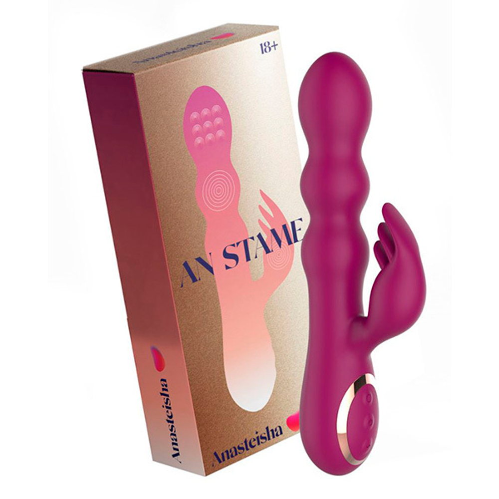 Сливовый вибратор-кролик 22см с массажем бусинами Anasteisha Stamen AN016