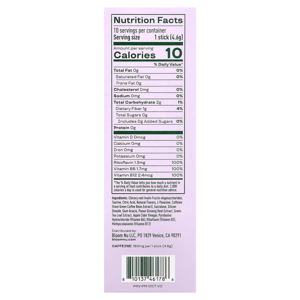 Bloom, энергетические стики, со вкусом персика и манго, 10 шт. по 4,6 г (0,16 унции)