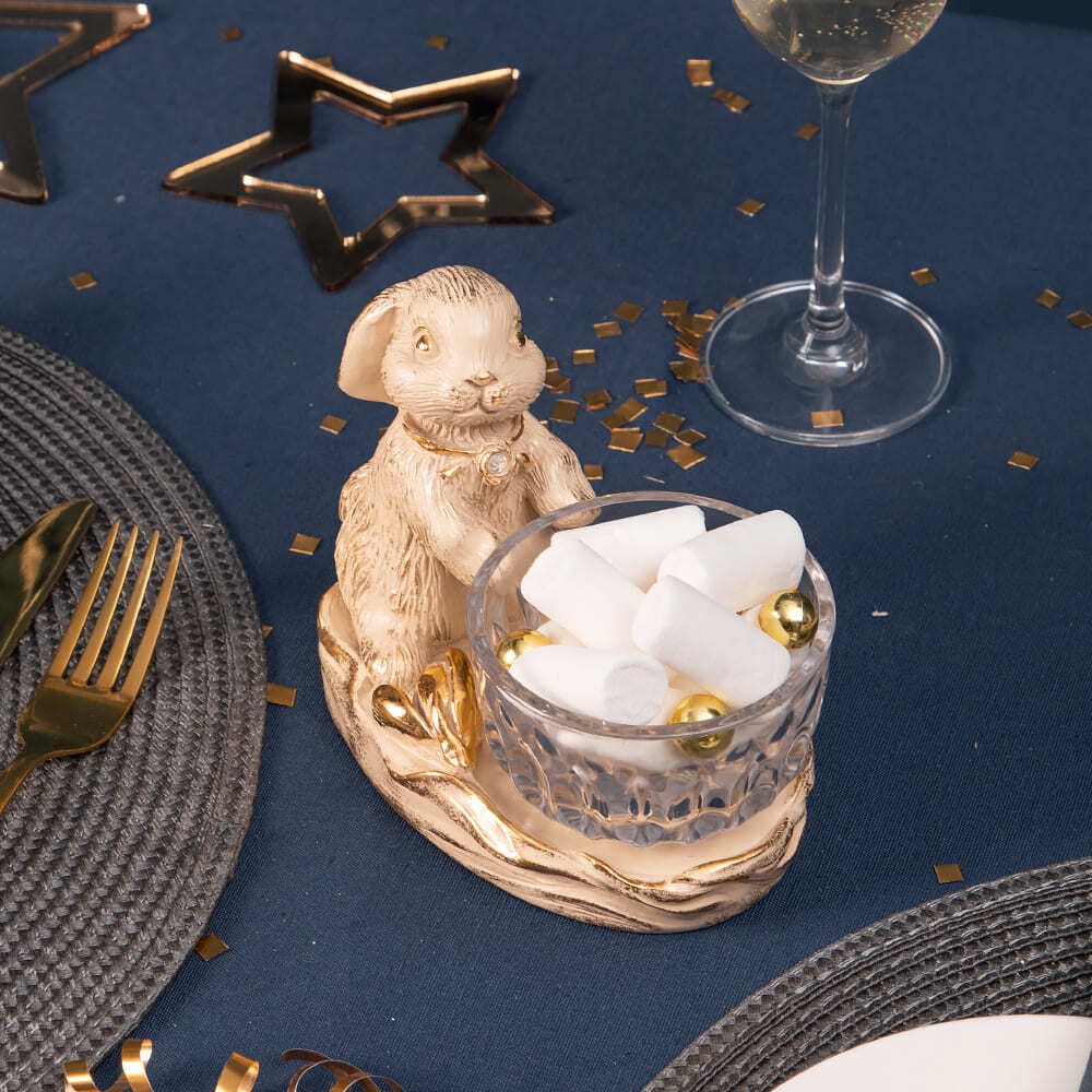 Фруктовница Кролик Эйприл Айвори с чашей из стекла