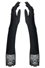 Черные высокие перчатки с кружевом и камнями Miamor Gloves (Цвет: черный)