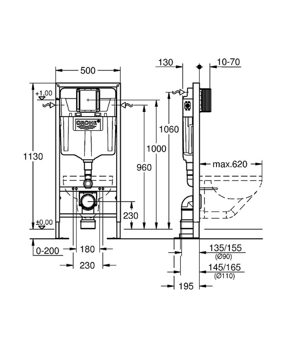Инсталляция Grohe Rapid SL 38584001 для унитаза без клавиши