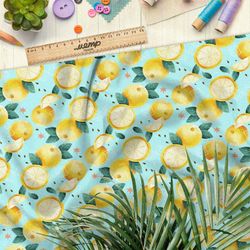 Ткань оксфорд 210 мягкие лимоны на голубом фоне