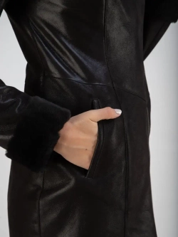 Дубленка женская натуральная длинная с капюшоном Турция