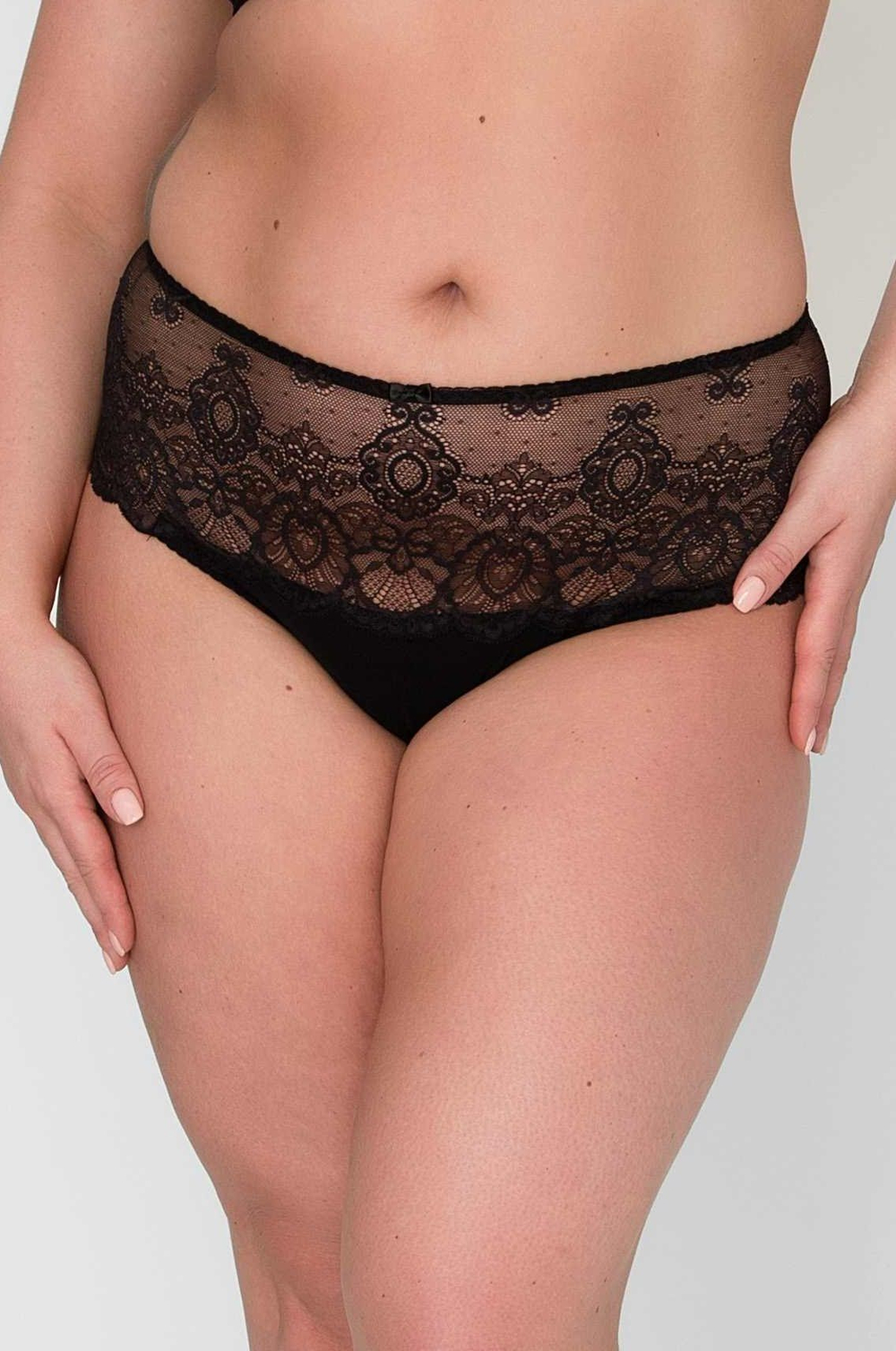 Женские трусики-бразилиана из гипюра с цветочным рисунком (Размер: XXL) (Цвет: черный)
