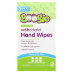 Boogie Wipes, Antibacterial Hand Wipes, Alcohol Free, 3 Packs, 20 Wipes Each