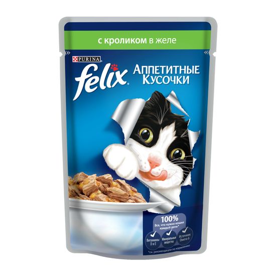 Purina Felix Аппетитные Кусочки влажный корм в желе с кроликом 85гр Purina Felix Аппетитные Кусочки влажный корм в желе с кроликом 85гр