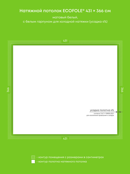 Матовый натяжной потолок 15.8 м2