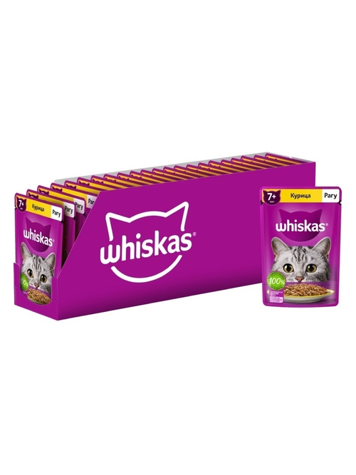 Влажный корм Whiskas 7+ для кошек старше 7 лет, рагу с курицей, 28 шт x 75 г