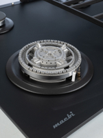 Газовая варочная панель 60 см, Macbi MBH64WFGL. V3-NM Nano Glass (Model 2024 года)Закаленное матовое стекло легкой очистки с Wok-конфоркой, Электроподжиг, Газ-контроль, Решетки из чугуна