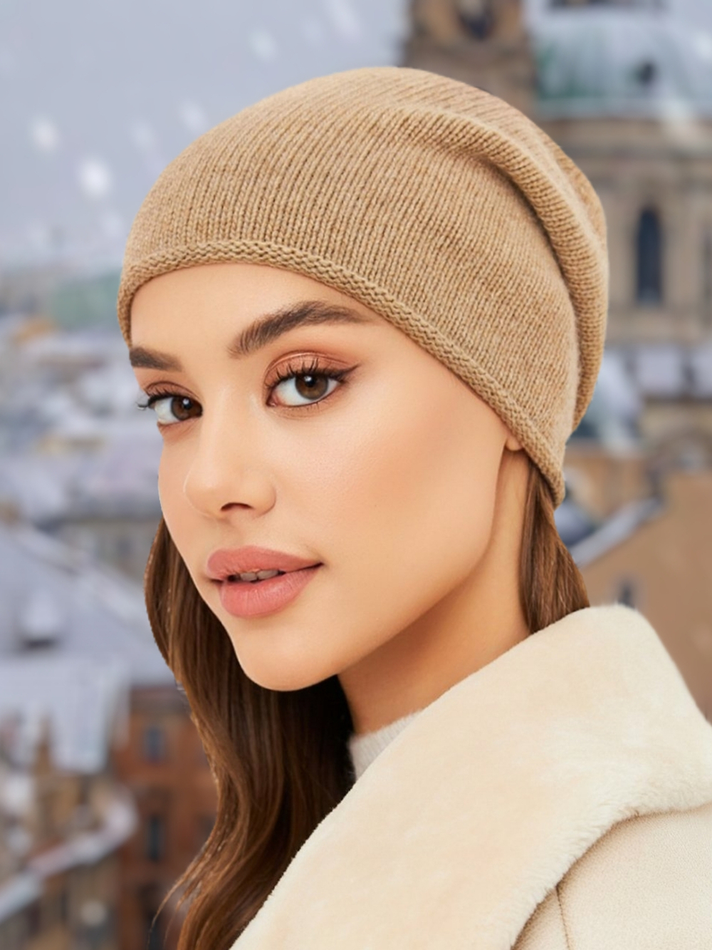 Шапка LACE удлиненная одинарная,с руликом с содержанием кашемира