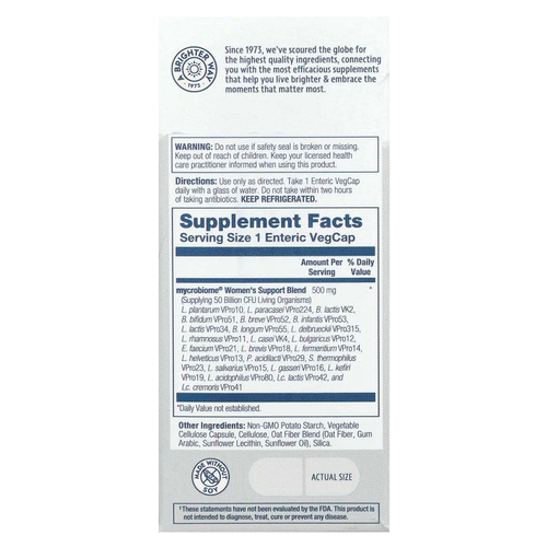 Solaray, пробиотик Mycrobiome для женщин, 50 млрд живых культур, 30 вегетарианских капсул, покрытых кишечнорастворимой оболочкой