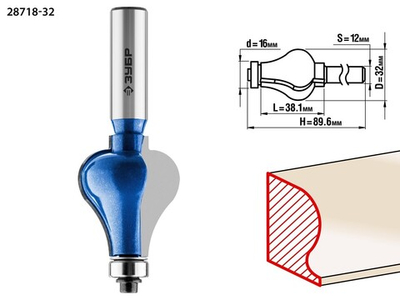 ЗУБР 32 x 38 мм, хвостовик 12 мм, фреза кромочная фигурная №7, Профессионал (28718-32)