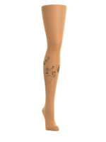 Колготки с цветочным принтом на правой ножке (Размер: S-M-L) (Цвет: бежевый)