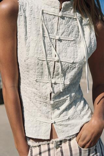 ZARA ТОП С ВЫШИВКОЙ И ПЕРФОРАЦИЕЙ, ЭКРЮ