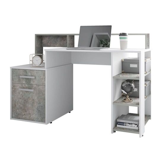 Стол компьютерный ЛАЙФ (1384х904х534) белый/бетон /1/