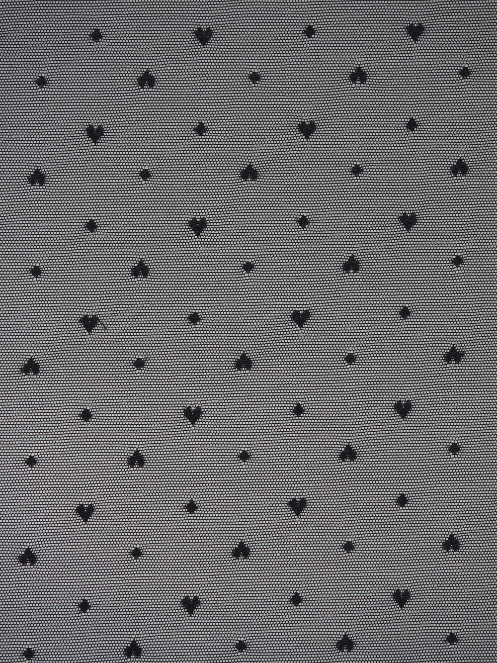 Сетка эластичная с вышивкой в горошек, сердечки и мушка черная метражом