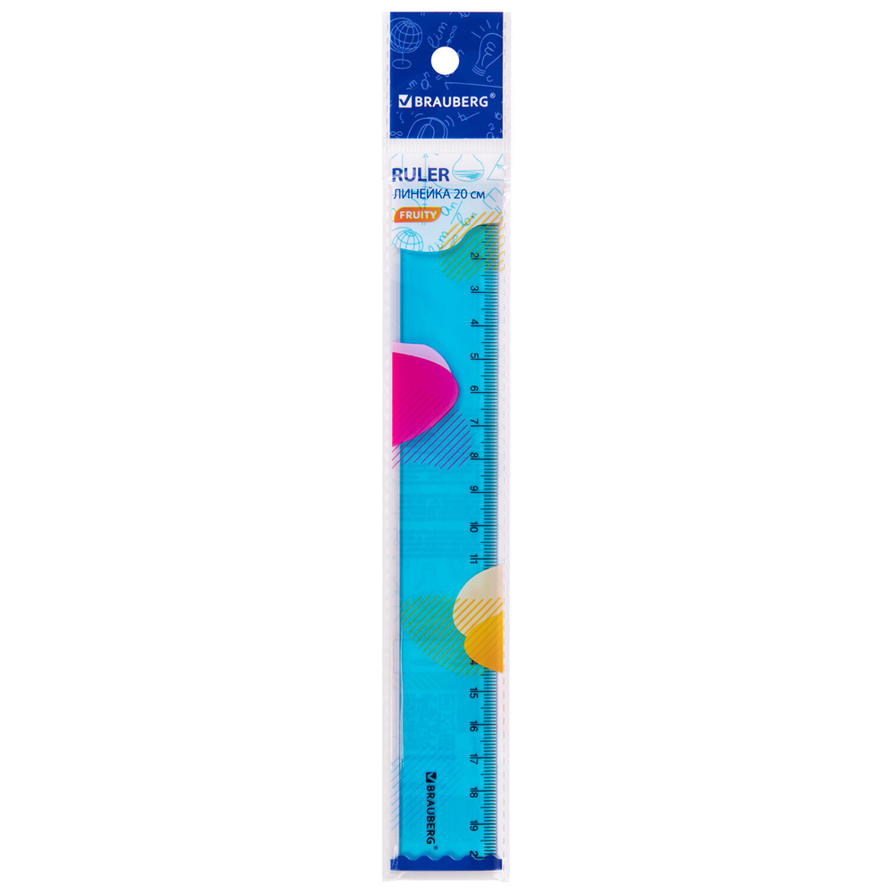 Линейка пластиковая 20 см BRAUBERG "FRUITY" тонированная ассорти (36 штук в упаковке)