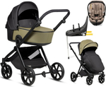 Детская коляска Tutis Mio 3 Plus Leather New 4 в 1 с автокреслом Beno Beige и базой 1622025 Olive