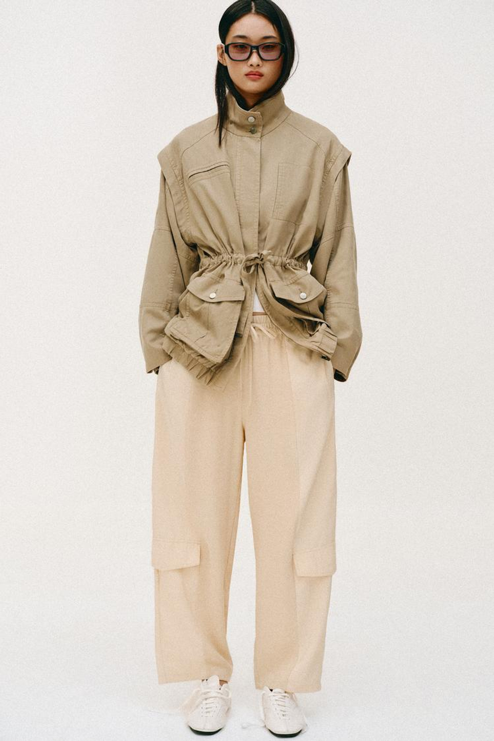 ZARA БРЮКИ BARREL КОМБИНИРОВАННЫЕ, ПЕСОЧНЫЙ МЕЛАНЖ