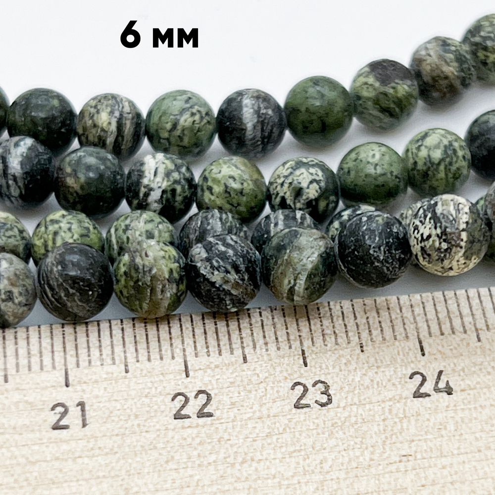 Серпентинит бусины (змеевик), диаметр 6,4-6,6 мм, цена 28-29 (1/2 нити)