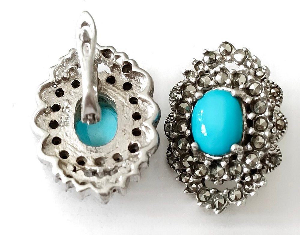 Серьги из серебра с пиритами и бирюзой