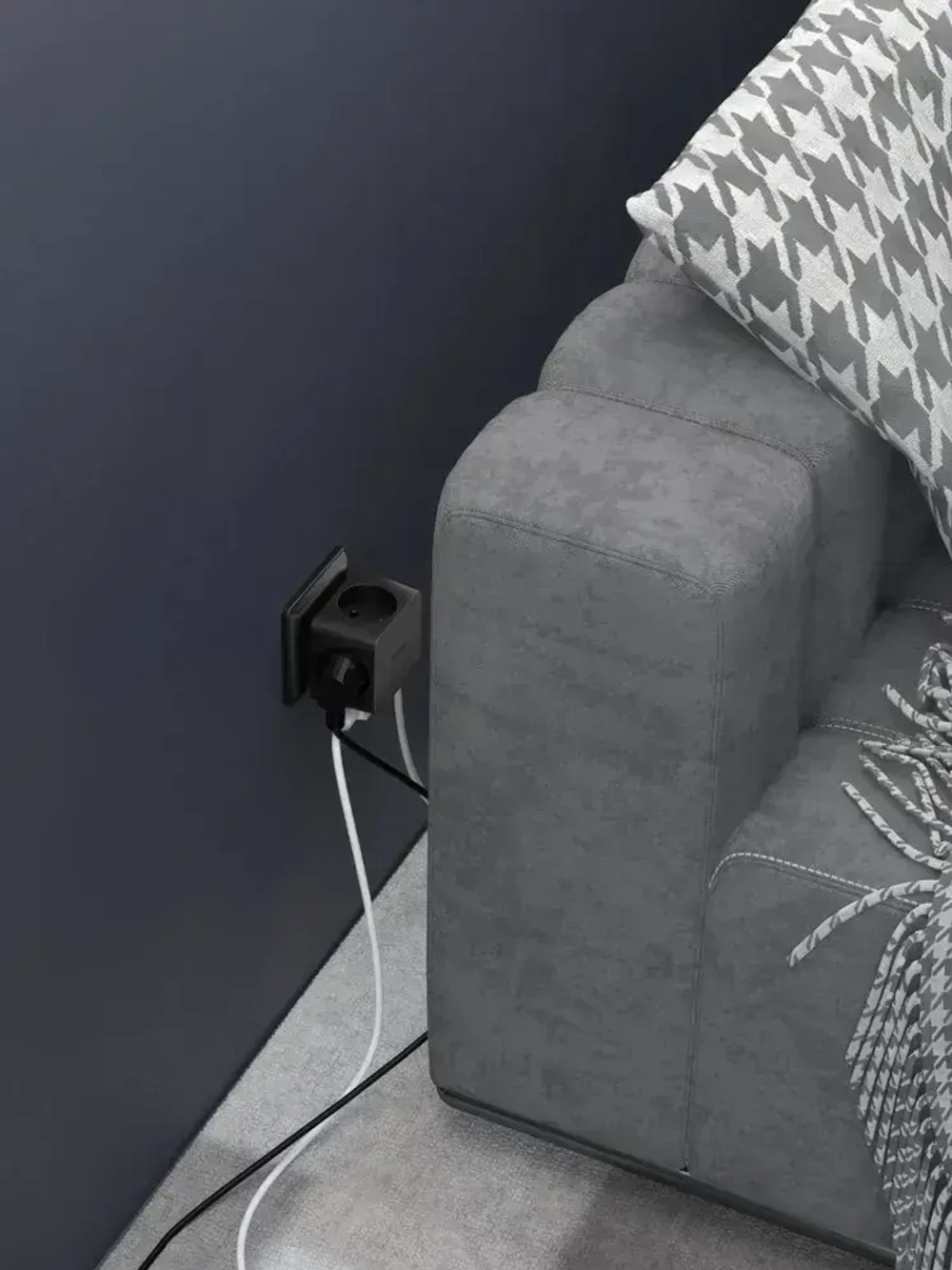 Разветвитель для розетки ФОТОН четверник куб 16А, черный