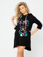 Туника коричневая с капюшоном и принтом женская с длинным рукавом большие размеры для пляжа хлопковая спортивная удлиненная нарядная летняя домашняя