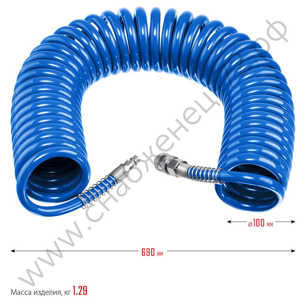 ЗУБР 15 м, 8 х 12 мм, 15 бар, воздушный спиральный шланг с фитингами рапид, Профессионал (6472-15)