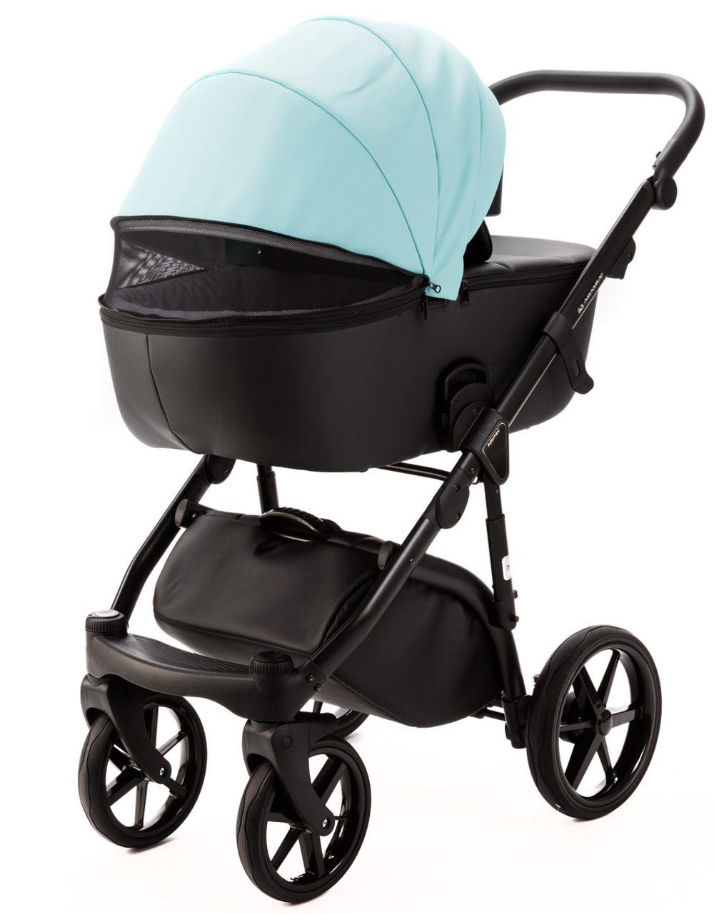 Детская коляска Adamex Nola Deluxe 2 в 1 N-SD111 (СВ.БИРЮЗОВАЯ.КОЖА + ЧЕРН.КОЖА)