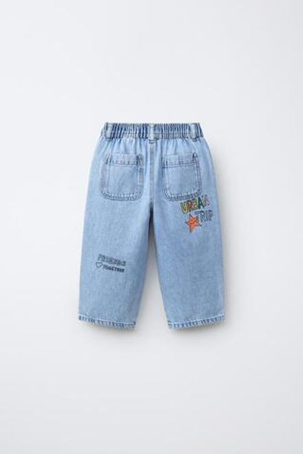 ZARA ДЖИНСЫ TAPERED С ПРИНТОМ, ГОЛУБОЙ