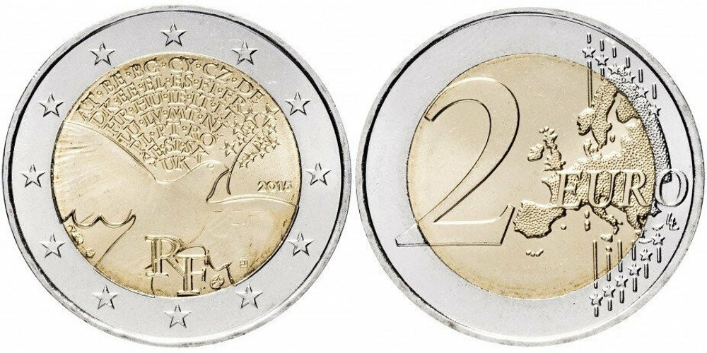 Франция 2 евро, 2015 70 лет окончанию Второй Мировой войны UNC