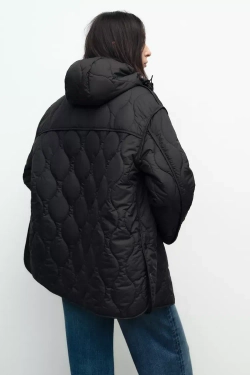 ZARA ПУХОВИК С КАПЮШОНОМ, ЧЕРНЫЙ