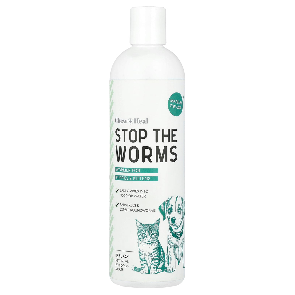 Chew + Heal, Stop The Worms, вредное средство для щенков и котят, 355 мл (12 жидк. Унций)