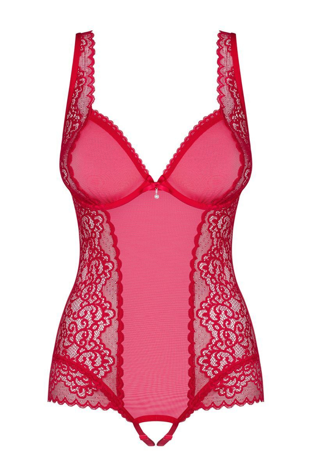 Оригинальное кружевное боди с интимным доступом Rougebelle (Размер: L-XL) (Цвет: красный)