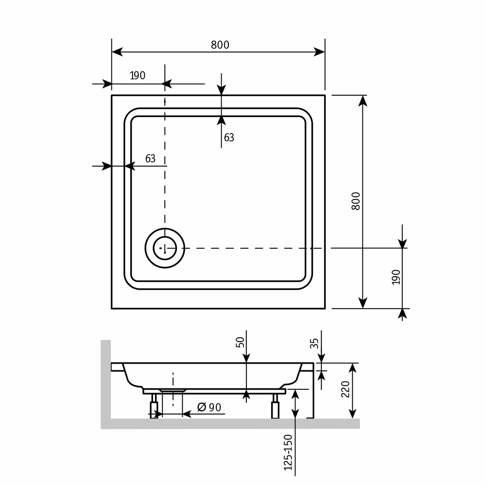 Душевой поддон квадратный RGW STYLE (800x800)