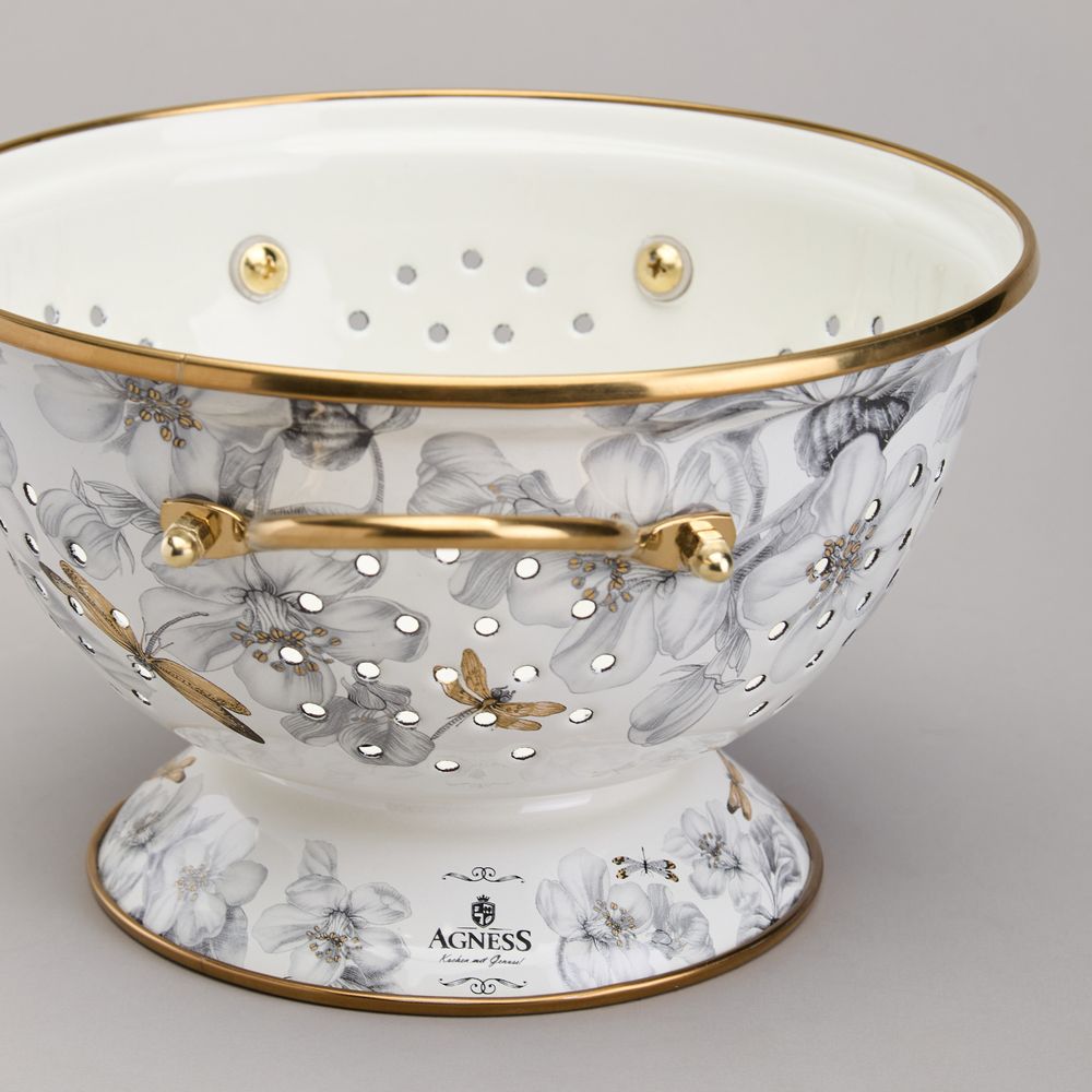 ДУРШЛАГ AGNESS ЭМАЛИРОВАННЫЙ, СЕРИЯ ЯБЛОНЕВЫЙ САД, 20СМ H=14СМ D=20СМ