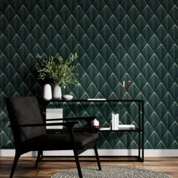 Обои винил горячего тиснения, моющиеся на флизелиновой основе Marvig Modish 1.06м х 10.05м, геометрия, темно-зеленый