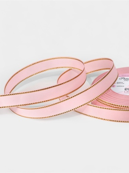 Лента репсовая, с золотым люрексом, 15 мм, светло-розовая №004, 10507999