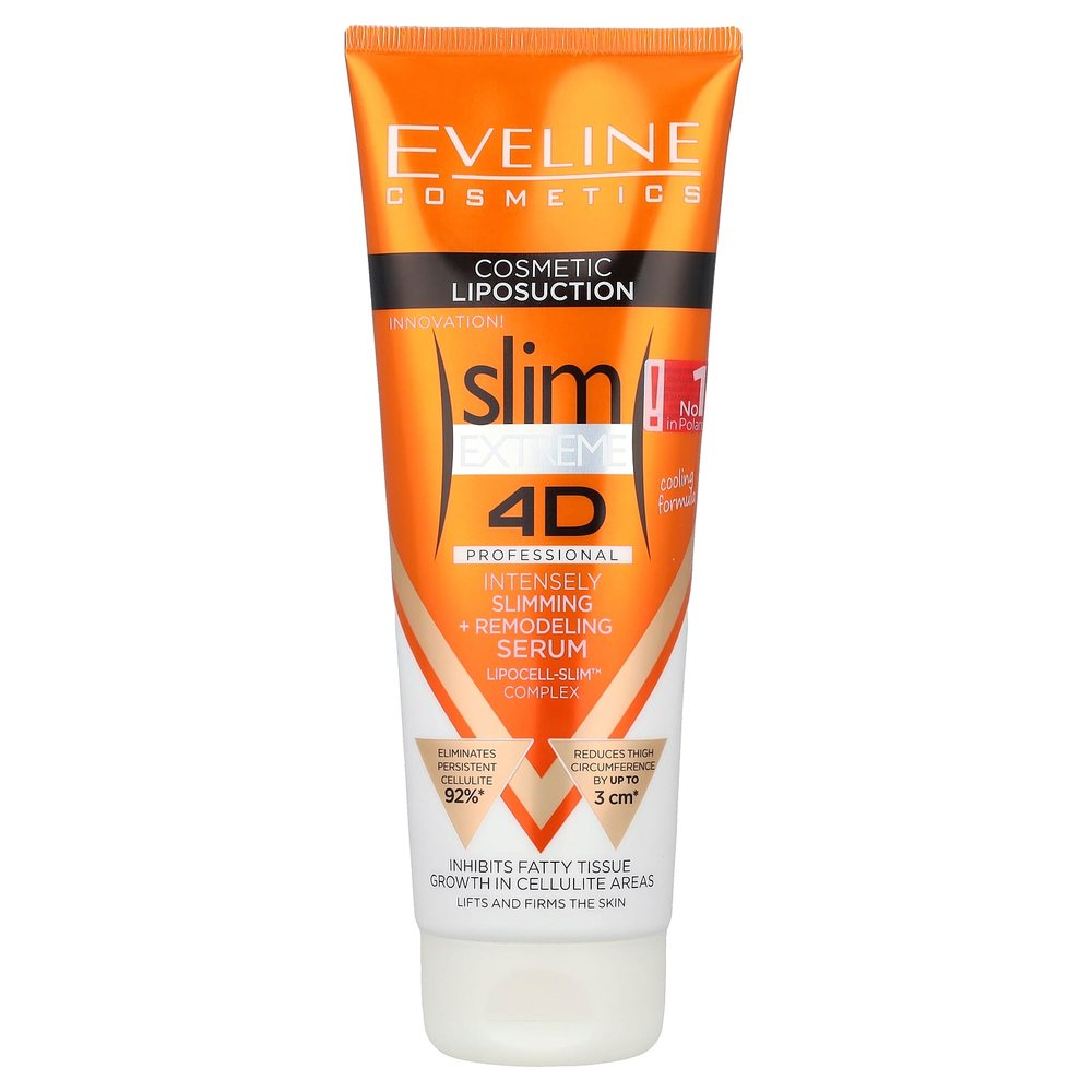 Eveline Cosmetics, Slim Extreme 4D, профессиональная сыворотка для интенсивного восстановления и ремоделирования, 250 мл (8,8 жидк. унц.)