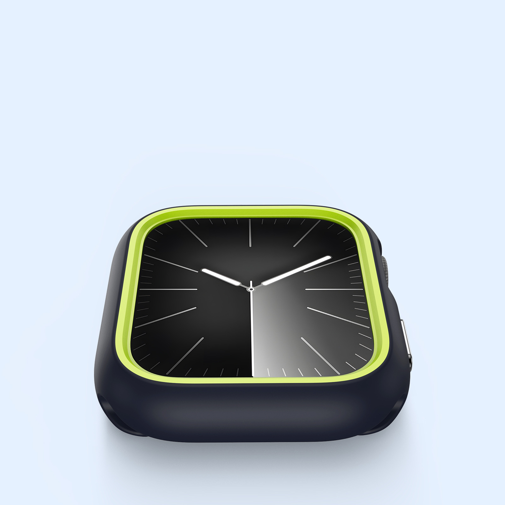 Чехол-бампер для часов Apple Watch серия 10, размер 42мм, темно-синий с зелеными вставками (Midnight/Green) от Dux Ducis, серия Bamo Series